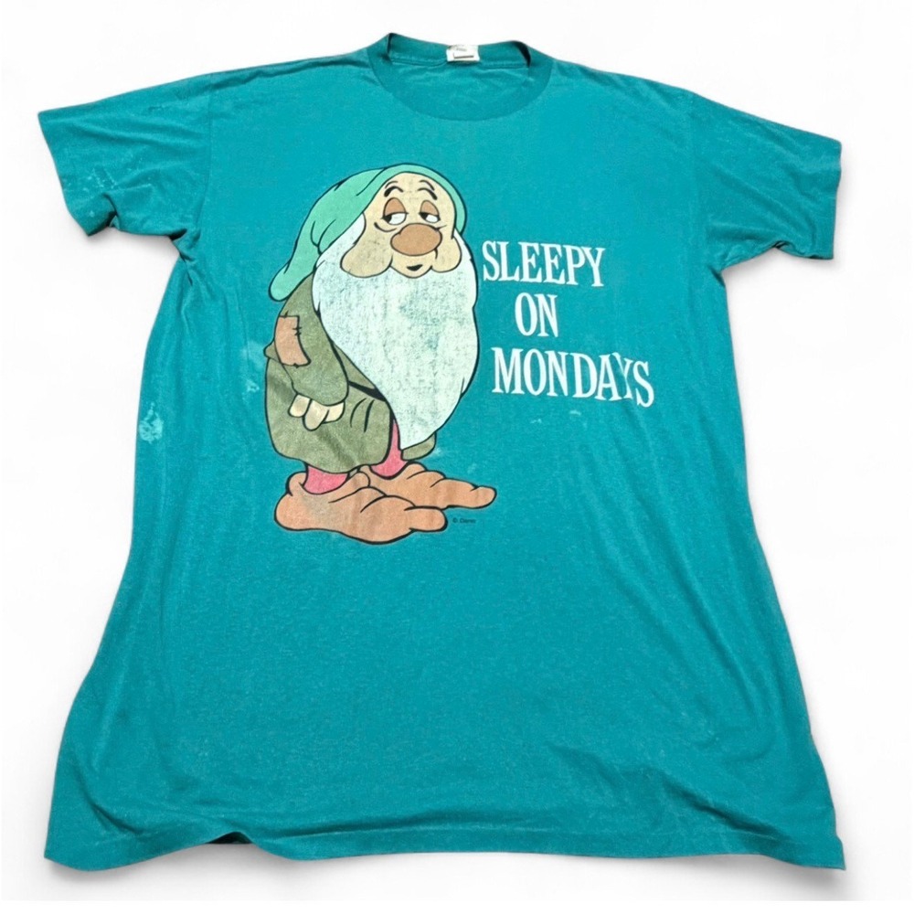Vintage Disney Sleepy On Mondays Sleep Shirt Snow White Seven Dwarfs One Size